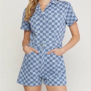 ENTRO CHECKERED DENIM ROMPER SIZE MEDIUM
